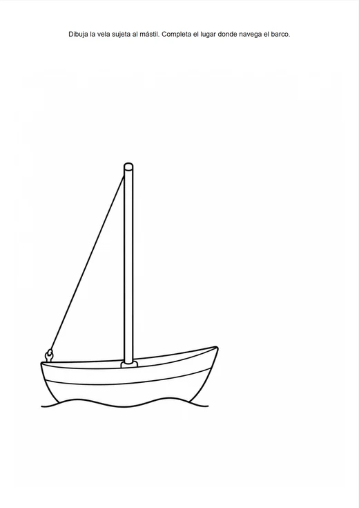 Página del cuaderno: un barquito sin vela navegando