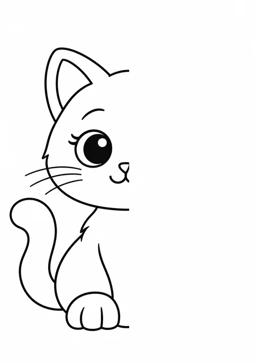 Actividad con la mitad izquierda de un gatito sentado dibujada y la otra mitad en blanco